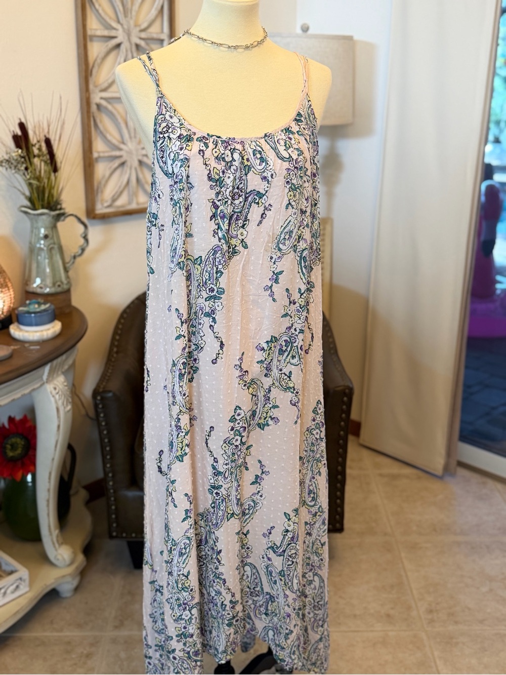 lovestitch Pink Paisley Slip Dress with Purple & Teal Accents